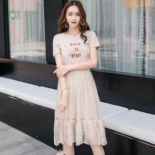 Set: Short-sleeve T-shirt Dress + Spaghetti Strap Dress