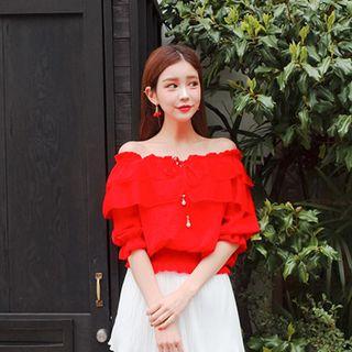 Off-shoulder Smocked-hem Top