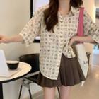 Elbow-sleeve Print Shirt / Pleated Skirt