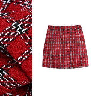 Tweed Gingham Mini Skirt