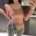 Long-sleeve Scoop-neck Irregular T-shirt