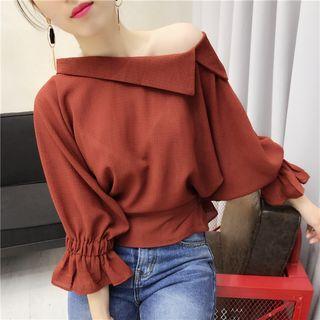 Off-shoulder 3/4-sleeve Chiffon Blouse