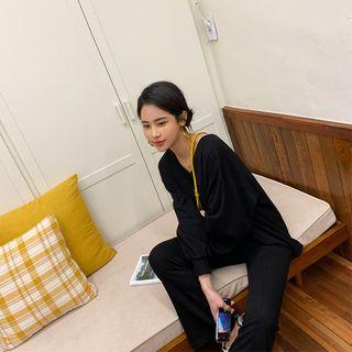 Set: V-neck Top + Boot-cut Pants
