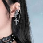 Wing Cross Drop Earring With Ear Cuff Silver - One Size