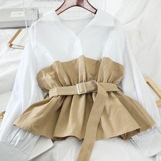 Long-sleeve Paneled Buckled Shirt