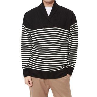 Shawl-collar Striped Sweater