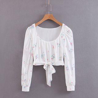 Long-sleeve Floral Crop Top