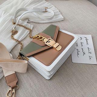 Faux Leather Color Block Chain Crossbody Bag