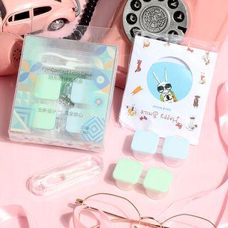 Set Of 2: Contact Lens Case + Tweezers Blue & Green - One Size