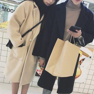 Couple Matching Plain Long Notch Lapel Coat