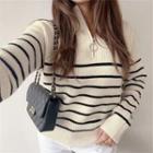 Striped Half-zip Sweater Beige - One Size