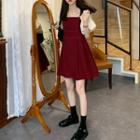 Square-neck Puff-sleeve Two-tone Mini A-line Dress