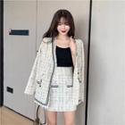 Contrast Stripe Tweed Jacket / Tweed Mini Skirt