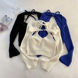 Set: Halter Knit Cropped Camisole Top + Shrug