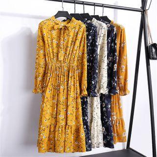 Flare-sleeve Print A-line Dress