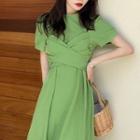 Crisscross Short-sleeve Midi A-line Dress Green - One Size