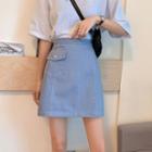 High-waist Contrast Stitching Mini A-line Skirt