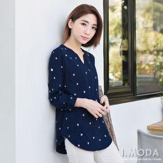 V-neck Star Emroidery Blouse