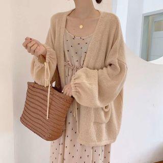 Balloon-sleeve Knit Cardigan