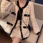 Tweed Button Jacket / Mini Straight-fit Skirt