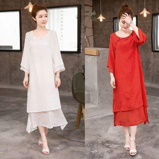 3/4-sleeve Layered Dress