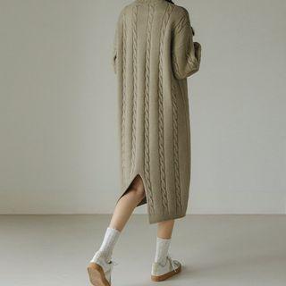 Mock-neck Midi Cable-knit Dress