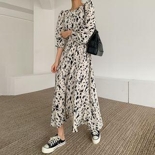 Tie-waist Leopard Maxi A-line Dress