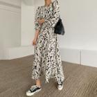 Tie-waist Leopard Maxi A-line Dress
