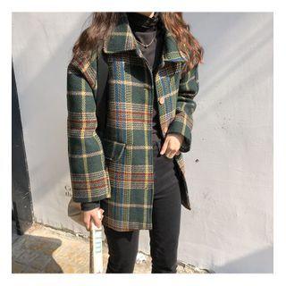 Button-up Plaid Woolen Coat