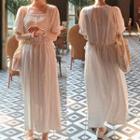 Square-neck Lace-trim Short-sleeve Dress White - One Size