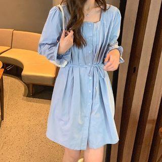 Long-sleeve Button Up Plain Dress