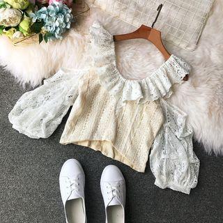 Ruffle Trim Lace Panel Top