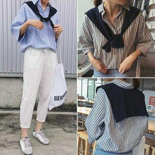 Mock Two-piece Elbow-sleeve Blouse