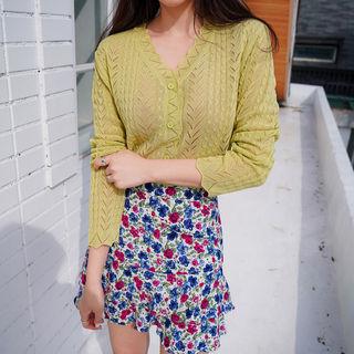 Scallop-edge Pointelle-knit Cardigan