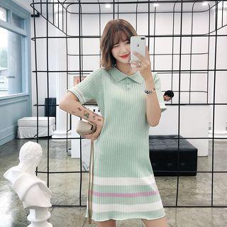 Short-sleeve Striped Knit Polo Dress