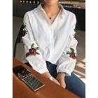 Rosette-embroidered Cotton Shirt