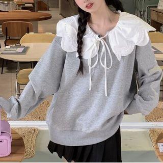 Contrast Collar Panel Sweatshirt Gray - One Size