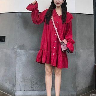 Layered Collared Long-sleeve Dress