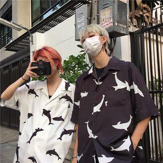 Couple Matching Elbow-sleeve Dolphin Print Shirt