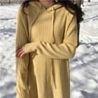 Plain Long-sleeve Loose-fit Hooded Knit Dress Yellow - One Size