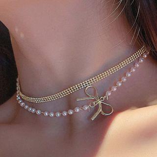 Layered Beaded Choker 1 Pc - Gold - One Size