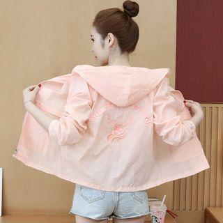 Deer Embroidered Hooded Zip Jacket