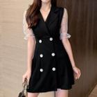 Dotted Short-sleeve Mini Collared A-line Dress