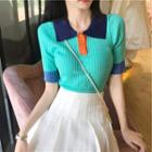 Color Block Knit Polo Shirt