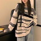 Striped Loose-fit Sweater White - One Size