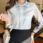 Long-sleeve Floral Lace Chiffon Blouse