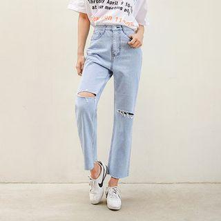 Slit-knee Wide-leg Jeans