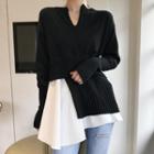Mock Two-piece Long-sleeve Knit Top As Shown In Figure - One Size