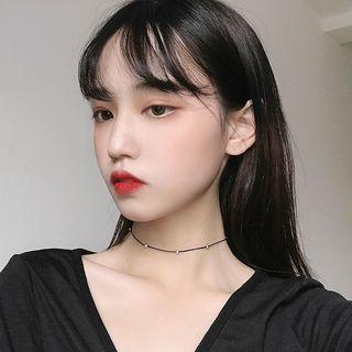 Alloy Bead Faux Leather Choker Black - One Size