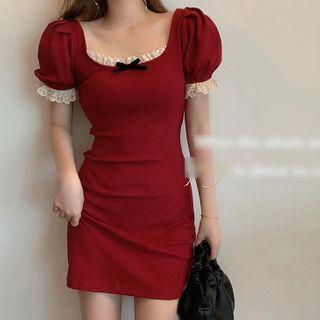 Puff-sleeve Top / Mini Sheath Dress / Pleated Skirt